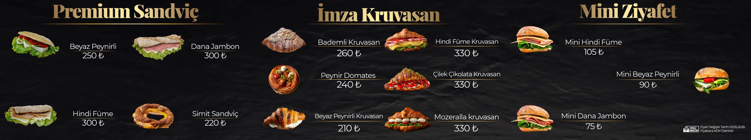 Sandviç ve kruvasan için dijital menü ekranı tasarımı
